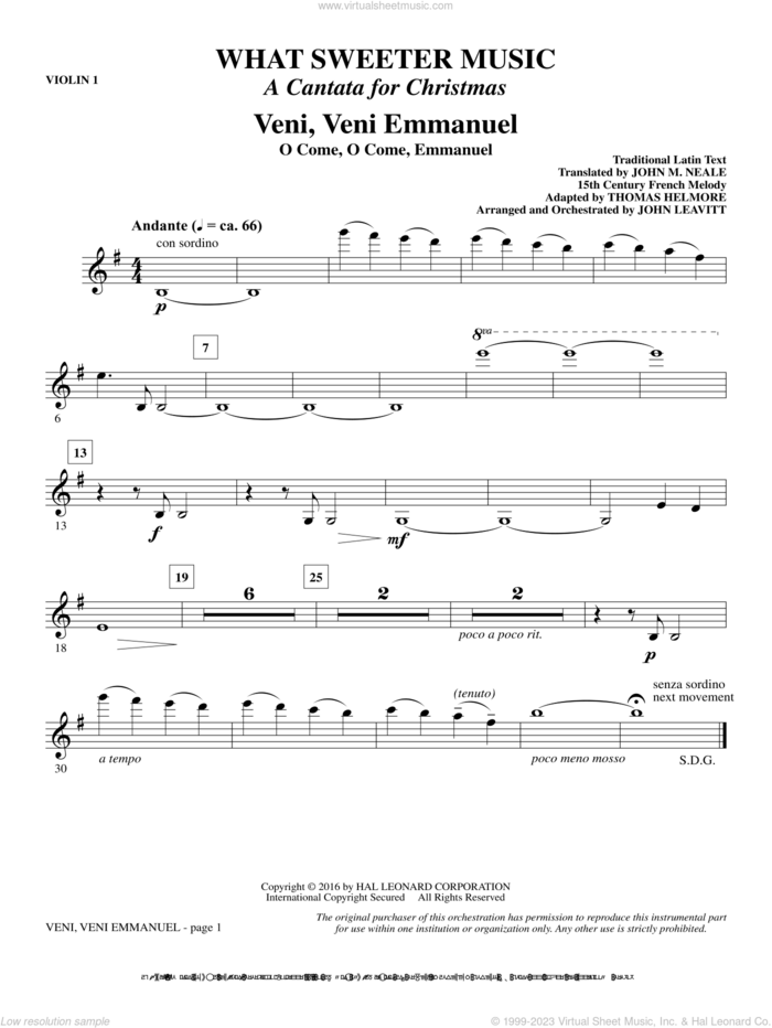 What Sweeter Music (A Cantata For Christmas) sheet music for orchestra/band (violin 1) by John Leavitt and Robert Herrick, intermediate skill level