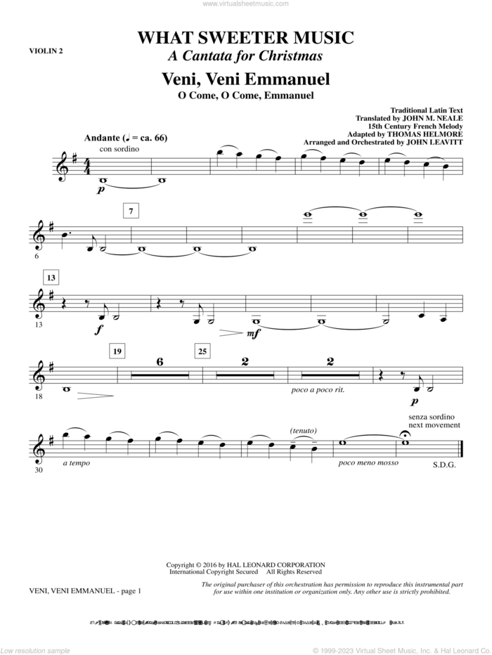 What Sweeter Music (A Cantata For Christmas) sheet music for orchestra/band (violin 2) by John Leavitt and Robert Herrick, intermediate skill level