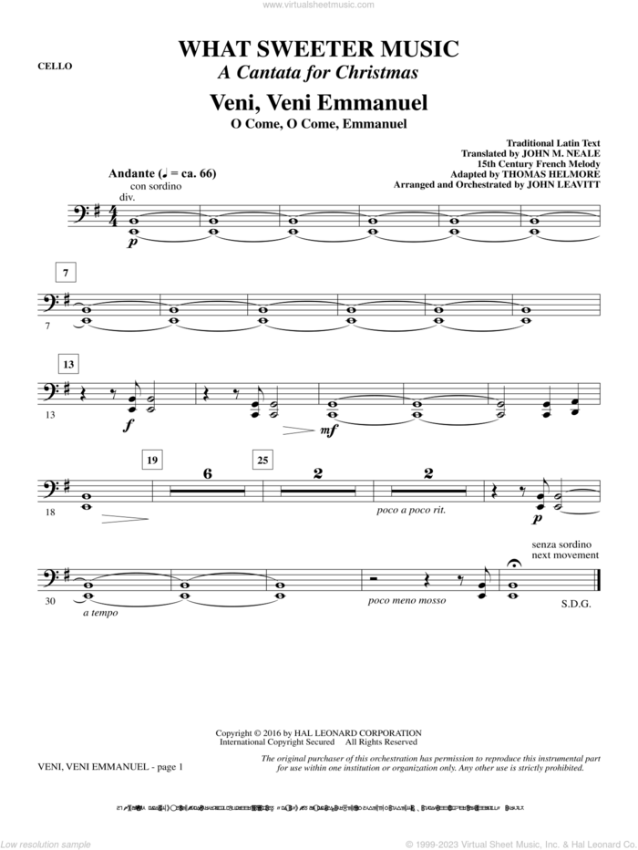 What Sweeter Music (A Cantata For Christmas) sheet music for orchestra/band (cello) by John Leavitt and Robert Herrick, intermediate skill level