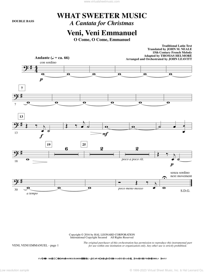 What Sweeter Music (A Cantata For Christmas) sheet music for orchestra/band (double bass) by John Leavitt and Robert Herrick, intermediate skill level