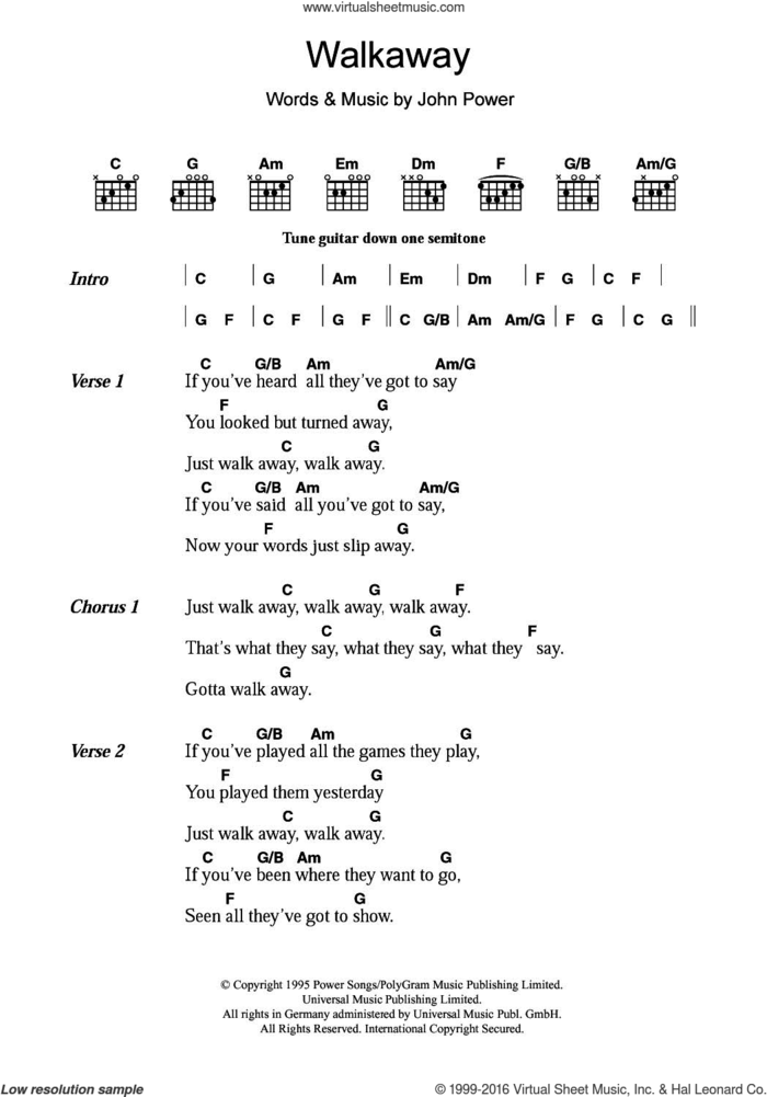 Walkaway sheet music for guitar (chords) by John Power, intermediate skill level