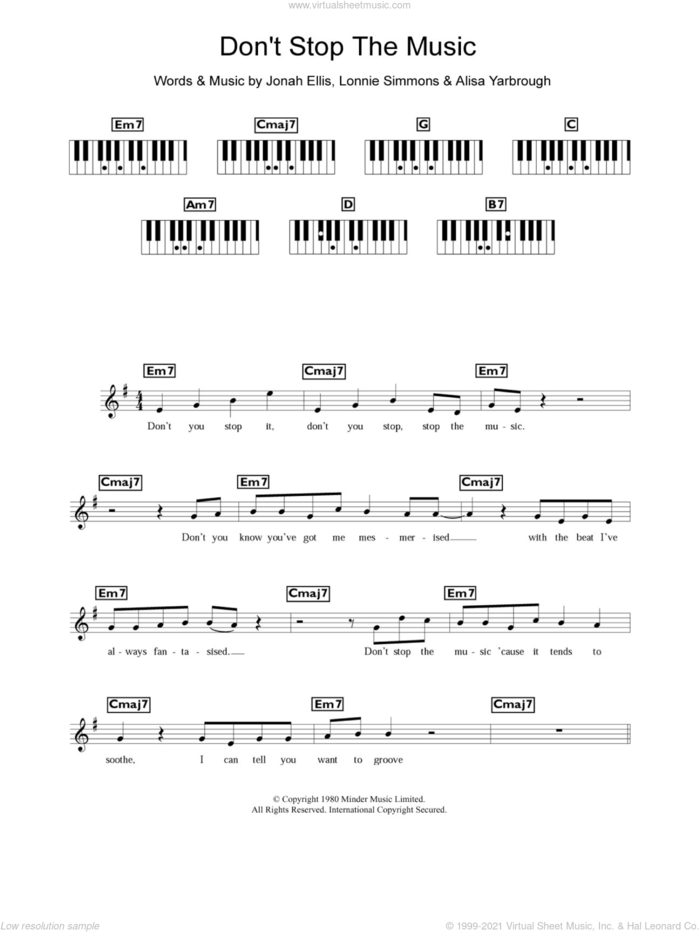 Don't Stop The Music sheet music for piano solo (chords, lyrics, melody) by Yarbrough and Peoples, Alisa Yarbrough, Jonah Ellis and Lonnie Simmons, intermediate piano (chords, lyrics, melody)