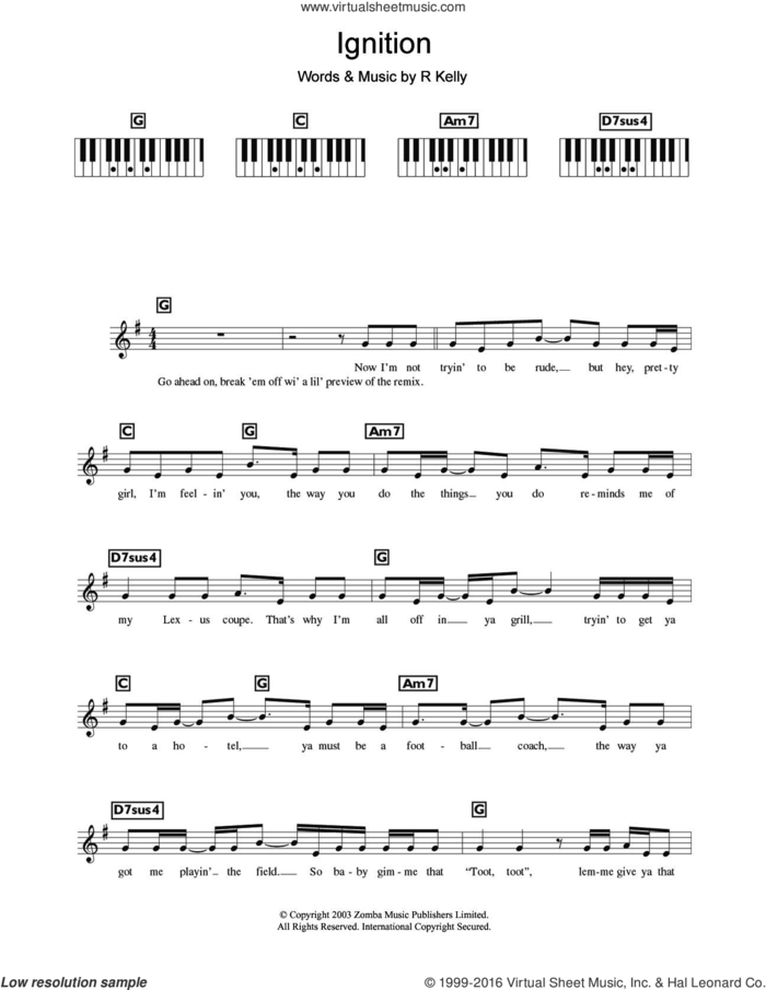 Ignition (Remix) sheet music for piano solo (chords, lyrics, melody) by Robert Kelly, intermediate piano (chords, lyrics, melody)