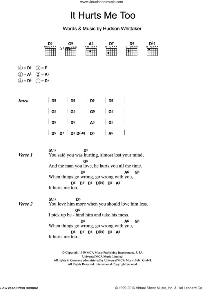 It Hurts Me Too sheet music for guitar (chords) by Eric Clapton and Hudson Whittaker, intermediate skill level