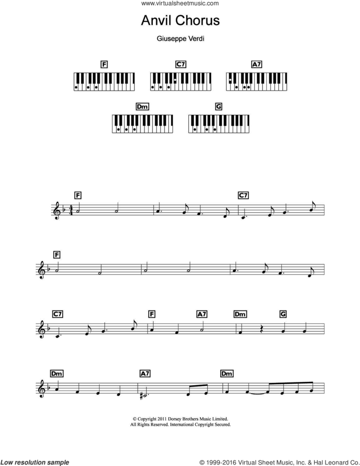 Anvil Chorus (from Il Trovatore) sheet music for piano solo (chords, lyrics, melody) by Giuseppe Verdi, classical score, intermediate piano (chords, lyrics, melody)