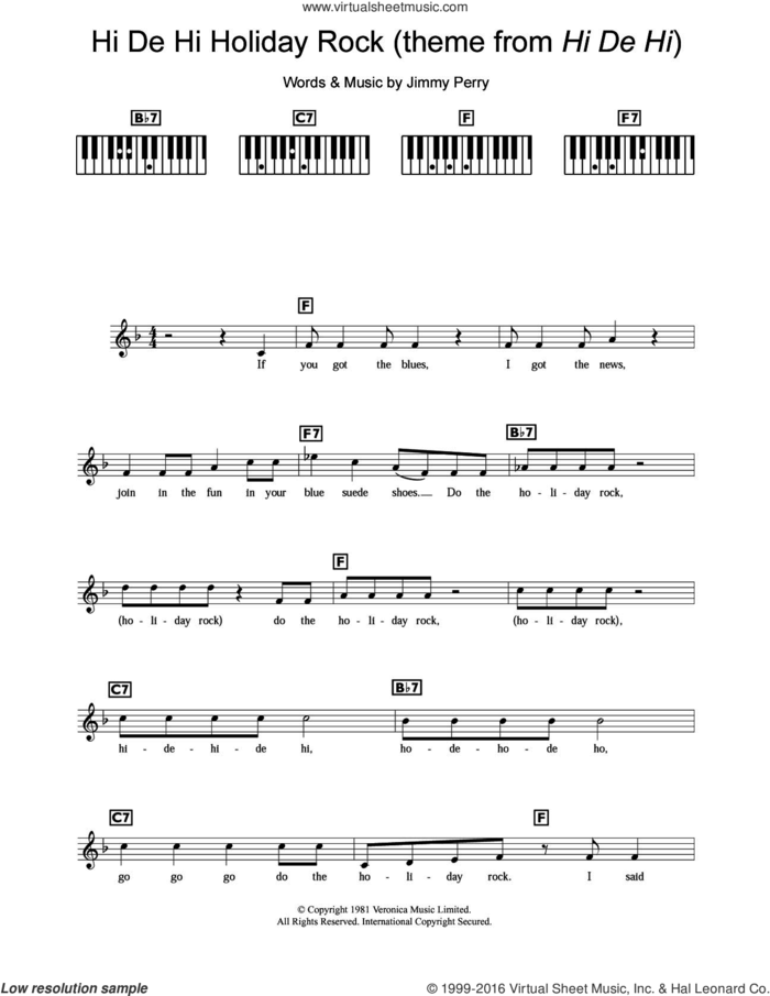 Hi De Hi Holiday Rock (theme from Hi De Hi) sheet music for piano solo (chords, lyrics, melody) by Jimmy Perry, intermediate piano (chords, lyrics, melody)