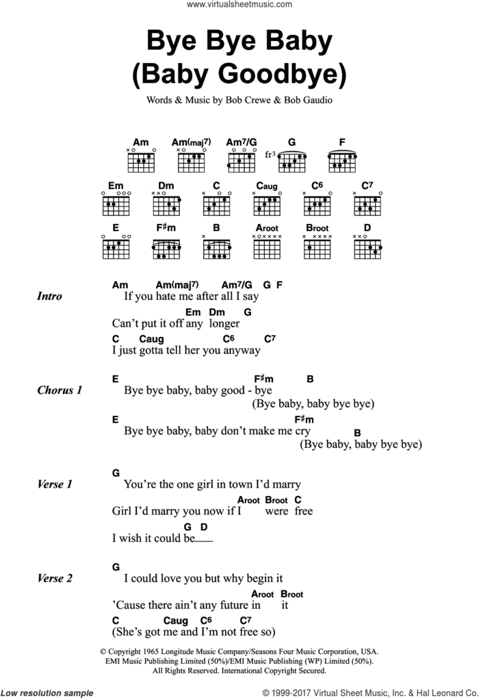 Bye Bye Baby (Baby Goodbye) sheet music for guitar (chords) by Bay City Rollers, Bob Crewe and Bob Gaudio, intermediate skill level