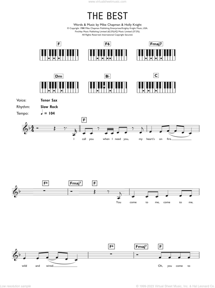 (Simply) The Best sheet music for piano solo (keyboard) by Tina Turner, Holly Knight and Mike Chapman, intermediate piano (keyboard)