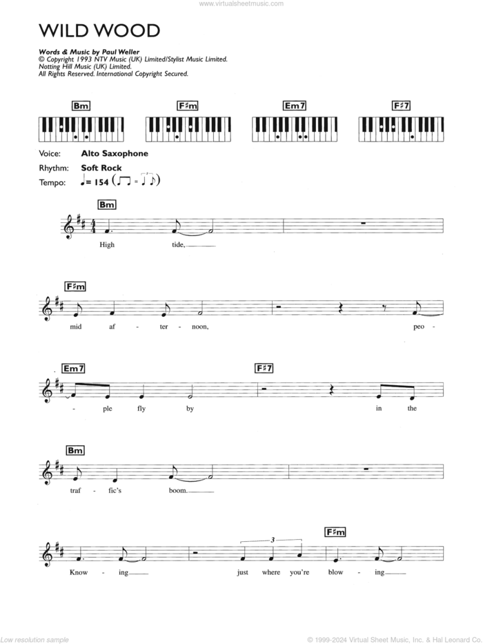 Wild Wood sheet music for piano solo (chords, lyrics, melody) by Paul Weller, intermediate piano (chords, lyrics, melody)