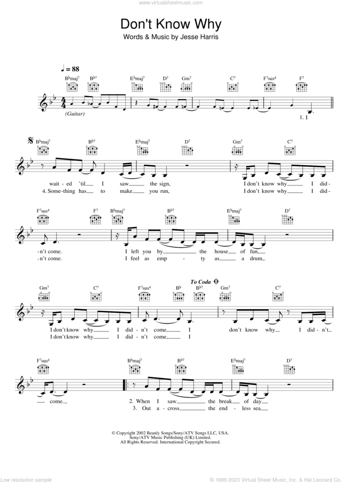Don't Know Why sheet music for voice and other instruments (fake book) by Norah Jones and Jesse Harris, intermediate skill level