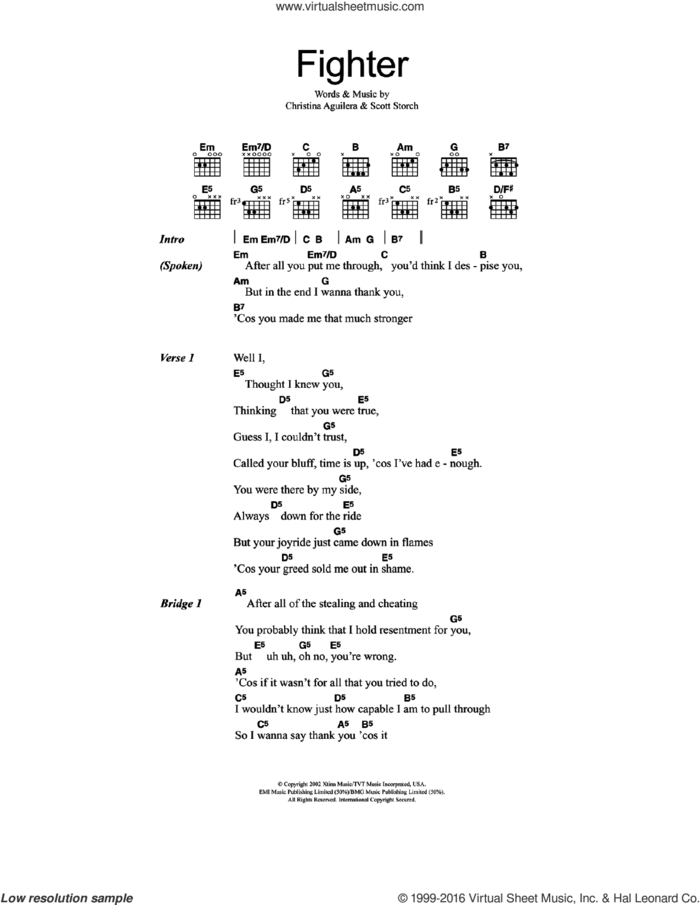 Fighter sheet music for guitar (chords) by Christina Aguilera and Scott Storch, intermediate skill level