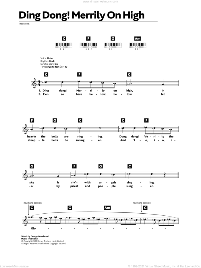 Ding Dong! Merrily On High sheet music for piano solo (chords, lyrics, melody) by George Woodward and Miscellaneous, intermediate piano (chords, lyrics, melody)