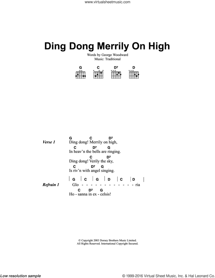 Ding Dong! Merrily On High sheet music for guitar (chords) by George Woodward and Miscellaneous, intermediate skill level