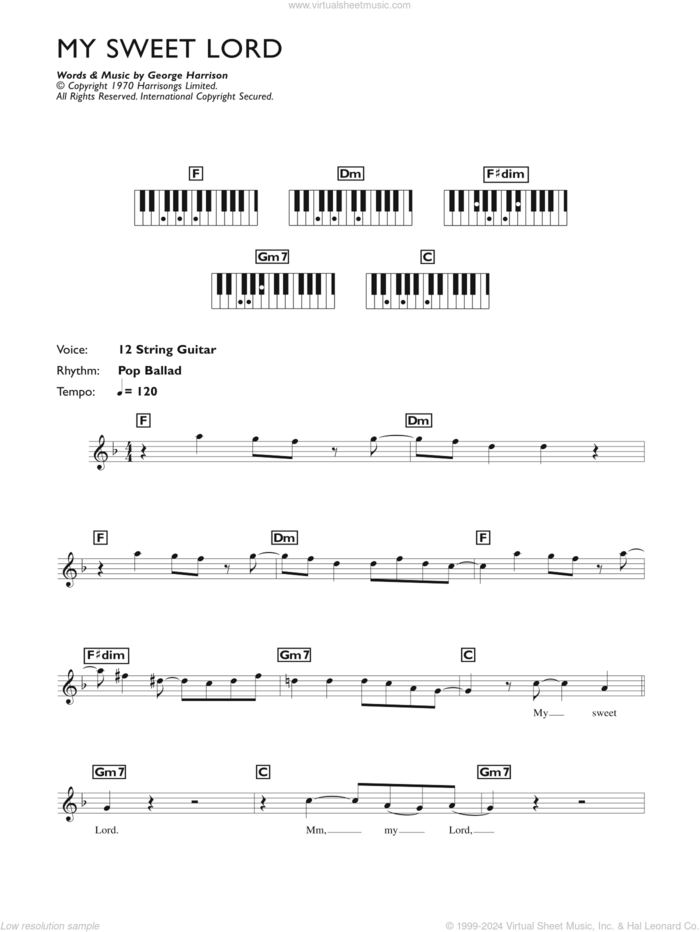 My Sweet Lord sheet music for piano solo (chords, lyrics, melody) by George Harrison, intermediate piano (chords, lyrics, melody)