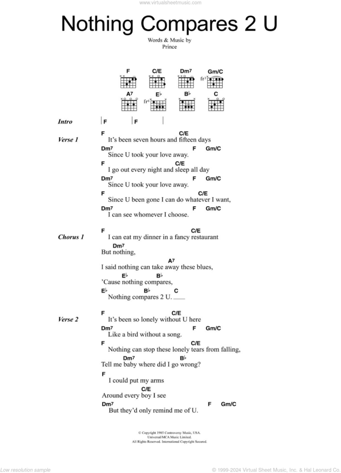 Nothing Compares 2 U sheet music for guitar (chords) by Sinead O'Connor and Prince, intermediate skill level