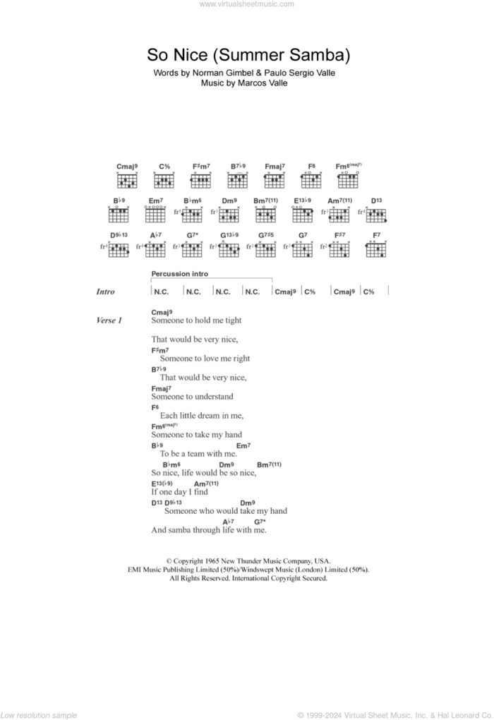 So Nice (Summer Samba) sheet music for guitar (chords) by Astrud Gilberto, Bebel Gilberto, Marcos Valle, Norman Gimbel and Paulo Sergio Valle, intermediate skill level