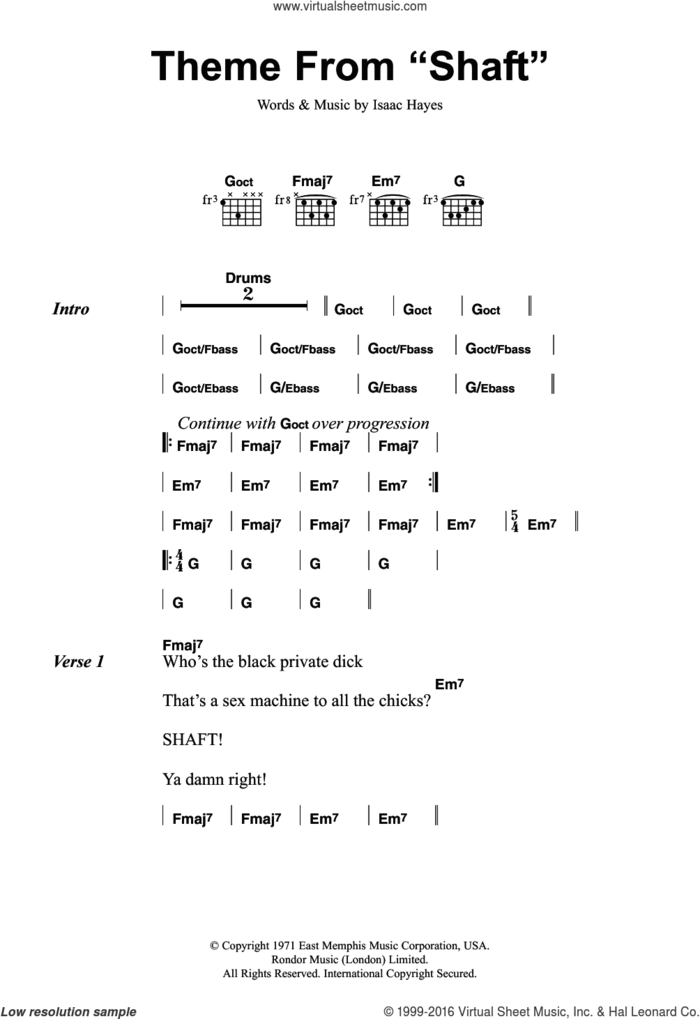 Theme From Shaft sheet music for guitar (chords) by Isaac Hayes, intermediate skill level