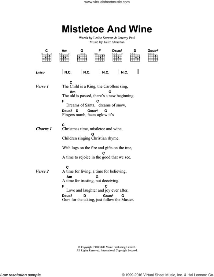 Mistletoe And Wine sheet music for guitar (chords) by Cliff Richard, Jeremy Paul, Keith Strachan and Leslie Stewart, intermediate skill level