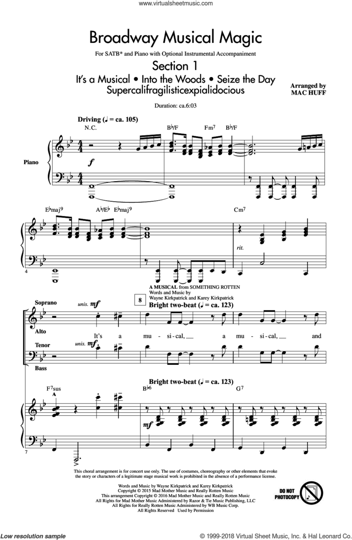 Broadway Musical Magic sheet music for choir (SATB: soprano, alto, tenor, bass) by Jonathan Larson and Mac Huff, intermediate skill level