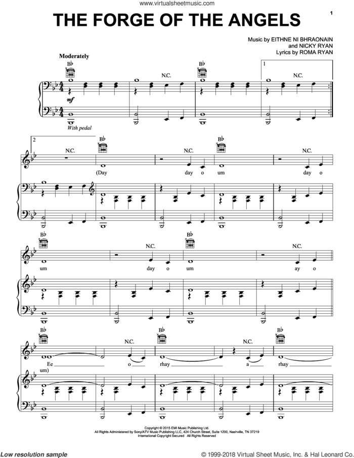 The Forge Of The Angels sheet music for voice, piano or guitar by Enya, Eithne Ni Bhraonain, Nicky Ryan and Roma Ryan, intermediate skill level