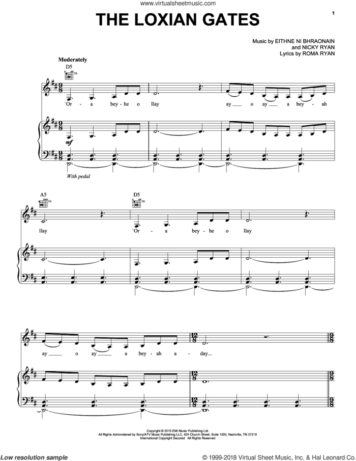 The Loxian Gates sheet music for voice, piano or guitar by Enya, Eithne Ni Bhraonain, Nicky Ryan and Roma Ryan, intermediate skill level