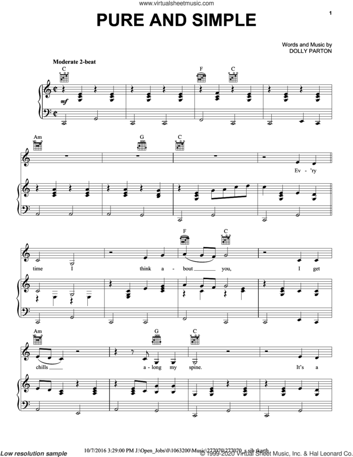 Pure And Simple sheet music for voice, piano or guitar by Dolly Parton, intermediate skill level