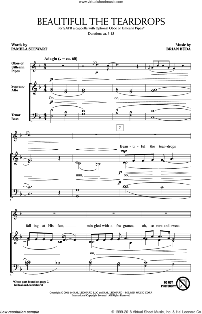 Beautiful The Teardrops sheet music for choir (SATB: soprano, alto, tenor, bass) by Brian Buda and Pamela Stewart, intermediate skill level