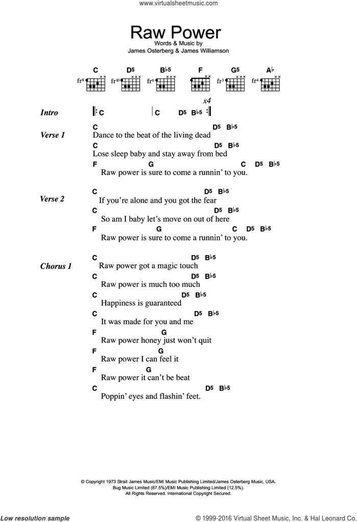 Raw Power sheet music for guitar (chords) by Iggy Pop, James Osterberg and James Williamson, intermediate skill level