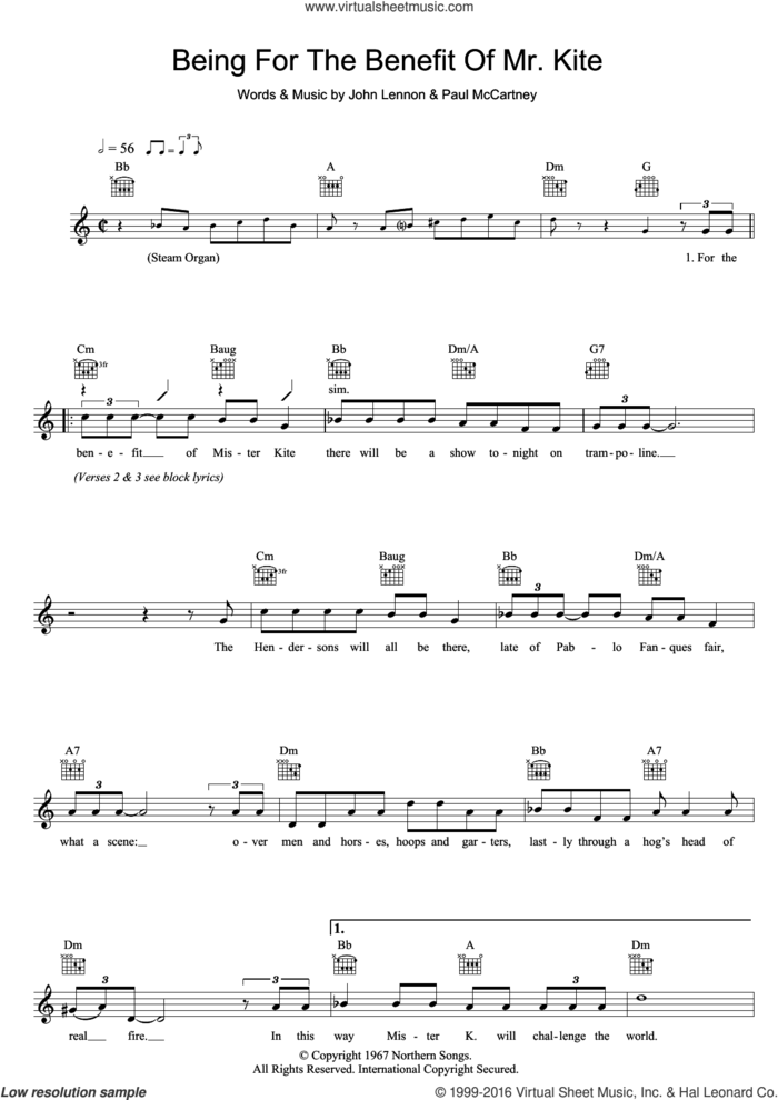 Being For The Benefit Of Mr. Kite sheet music for voice and other instruments (fake book) by The Beatles, John Lennon and Paul McCartney, intermediate skill level