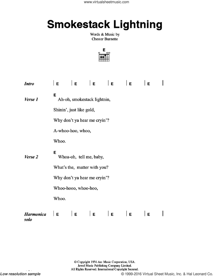 Smokestack Lightning sheet music for guitar (chords) by Howlin' Wolf and Chester Burnette, intermediate skill level