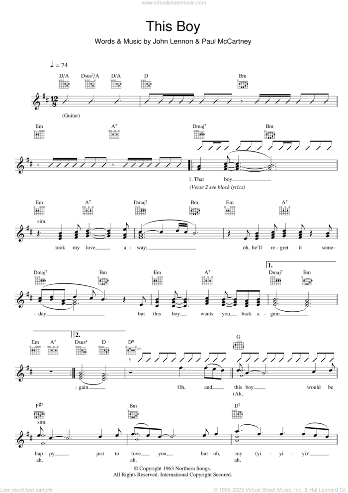 This Boy (Ringo's Theme) sheet music for voice and other instruments (fake book) by The Beatles, John Lennon and Paul McCartney, intermediate skill level