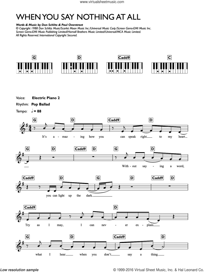 When You Say Nothing At All sheet music for piano solo (chords, lyrics, melody) by Ronan Keating, Don Schlitz and Paul Overstreet, intermediate piano (chords, lyrics, melody)