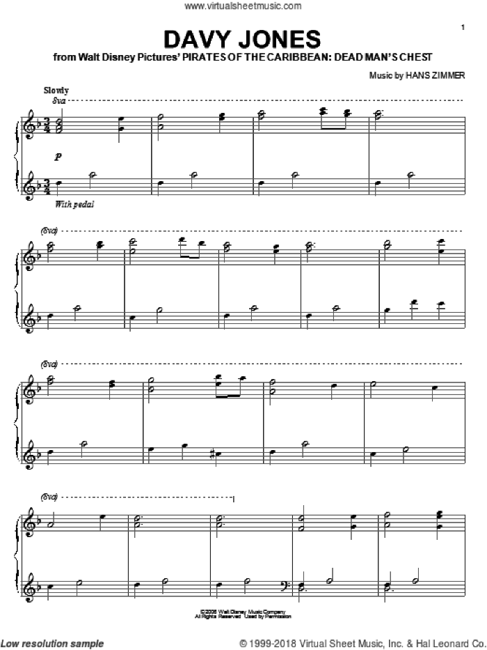 Pirates Of The Caribbean: Dead Man's Chest (complete set of parts) sheet music for piano solo by Hans Zimmer and Skip Henderson, intermediate skill level