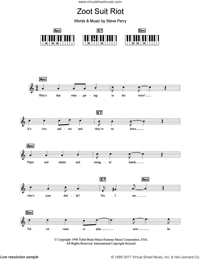 Zoot Suit Riot sheet music for piano solo (chords, lyrics, melody) by Cherry Poppin' Daddies and Steve Perry, intermediate piano (chords, lyrics, melody)