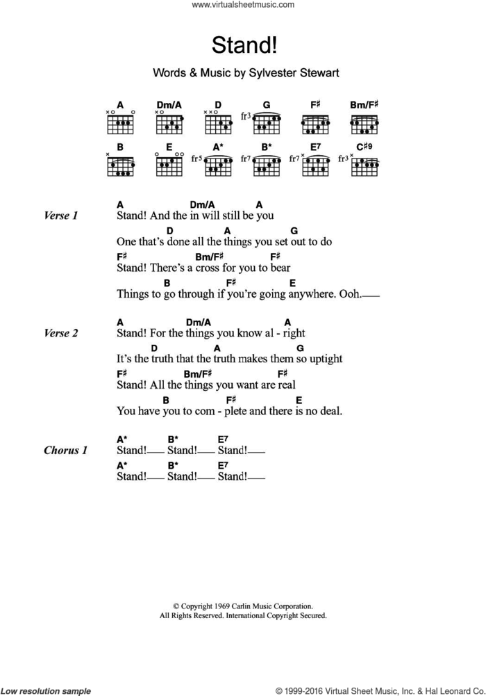 Stand! sheet music for guitar (chords) by Sly & The Family Stone and Sylvester Stewart, intermediate skill level