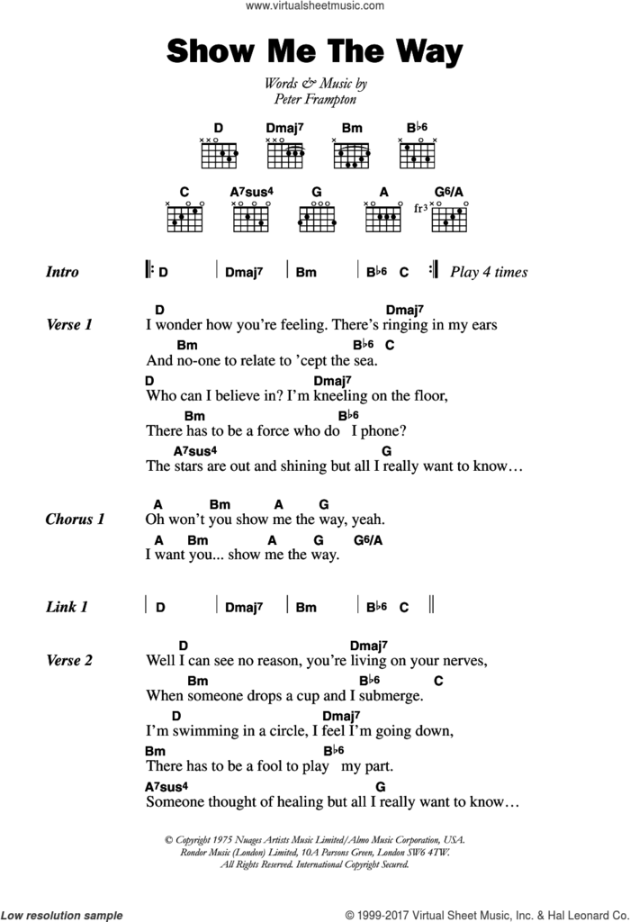 Show Me The Way sheet music for guitar (chords) by Peter Frampton, intermediate skill level