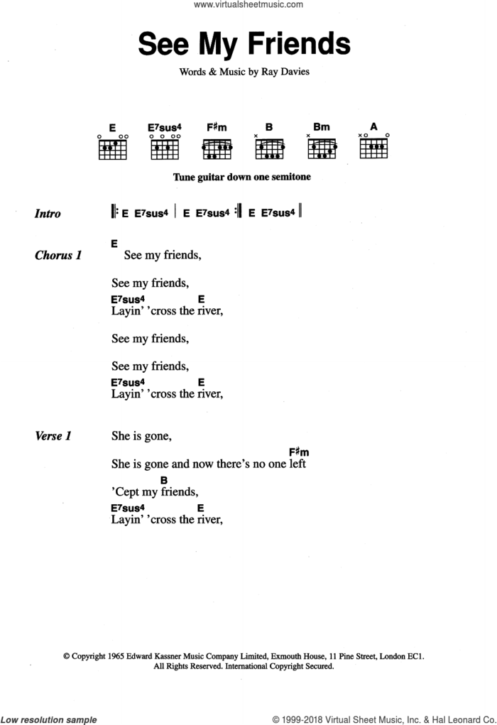 See My Friends sheet music for guitar (chords) by The Kinks and Ray Davies, intermediate skill level