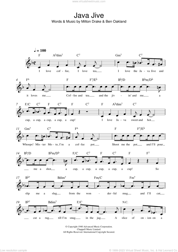 Java Jive sheet music for voice and other instruments (fake book) by Milton Drake and Ben Oakland, intermediate skill level