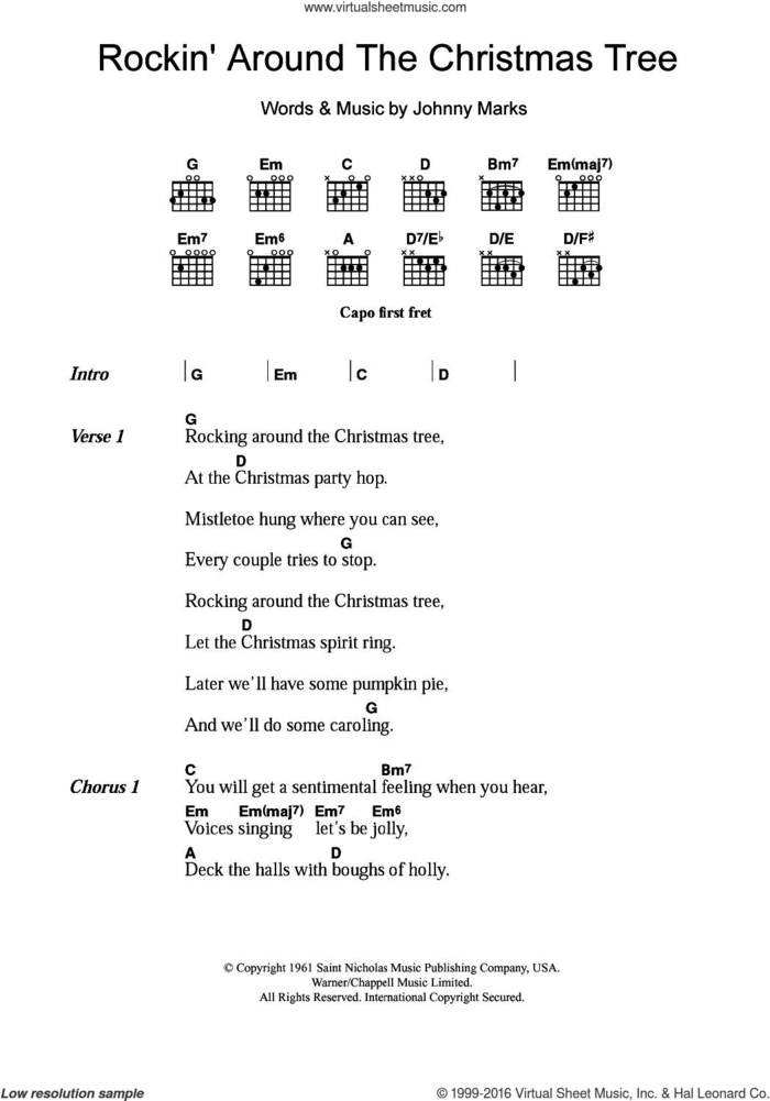 Rockin' Around The Christmas Tree sheet music for guitar (chords) by Brenda Lee and Johnny Marks, intermediate skill level