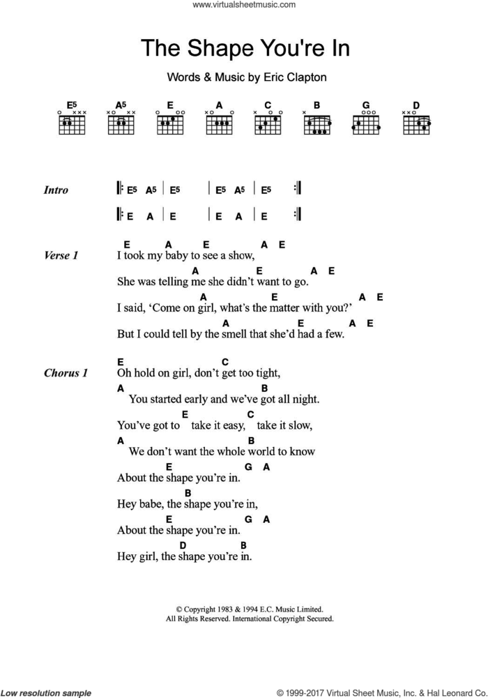The Shape You're In sheet music for guitar (chords) by Eric Clapton, intermediate skill level