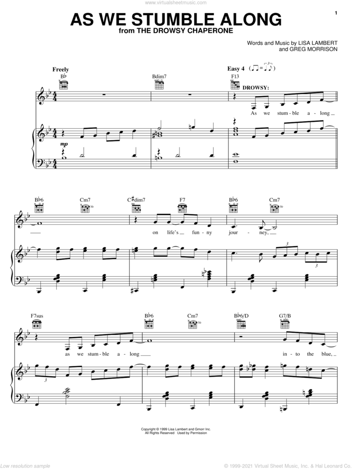 As We Stumble Along sheet music for voice, piano or guitar by Lisa Lambert, Drowsy Chaperone (Musical) and Greg Morrison, intermediate skill level