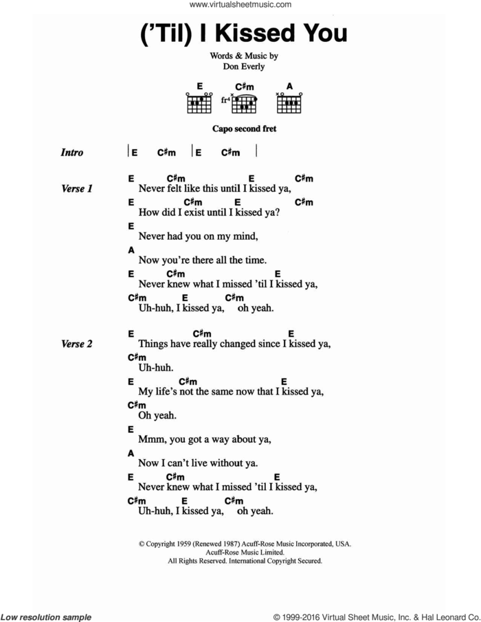 ('Til) I Kissed You sheet music for guitar (chords) by The Everly Brothers and Don Everly, intermediate skill level