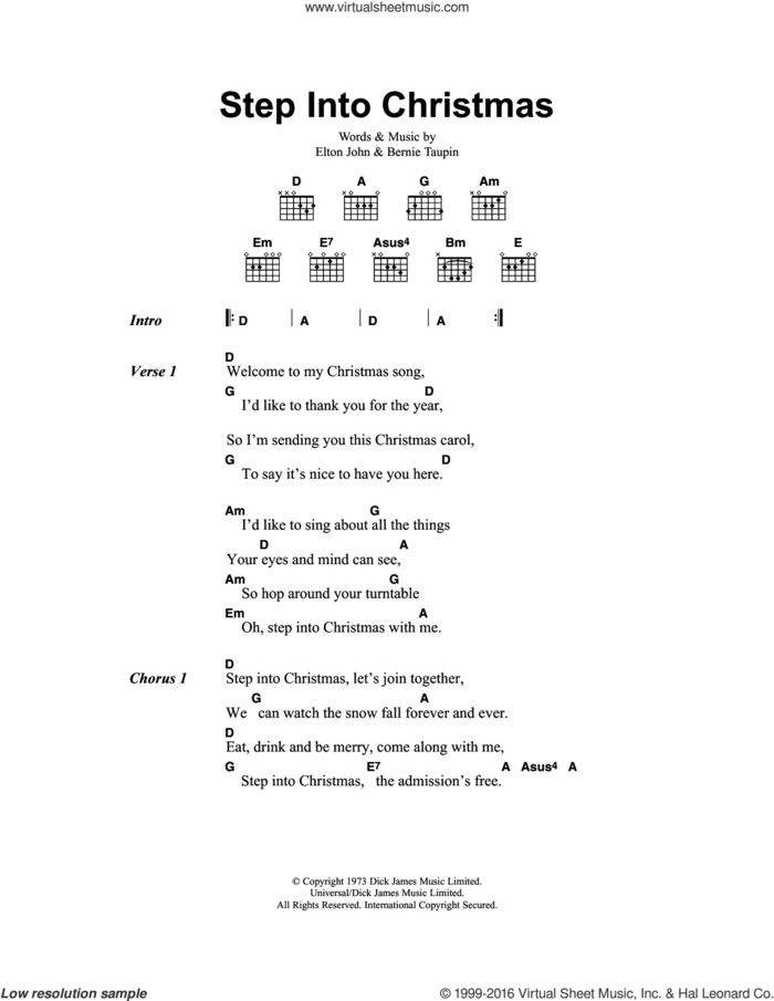 Step Into Christmas sheet music for guitar (chords) by Elton John and Bernie Taupin, intermediate skill level
