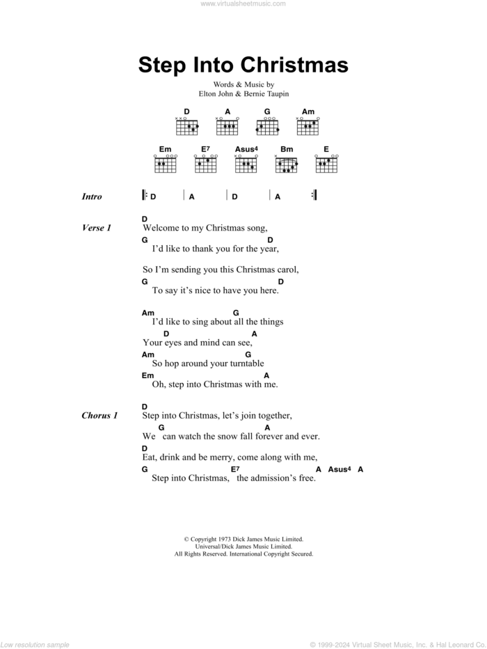 Step Into Christmas sheet music for guitar (chords) by Elton John and Bernie Taupin, intermediate skill level