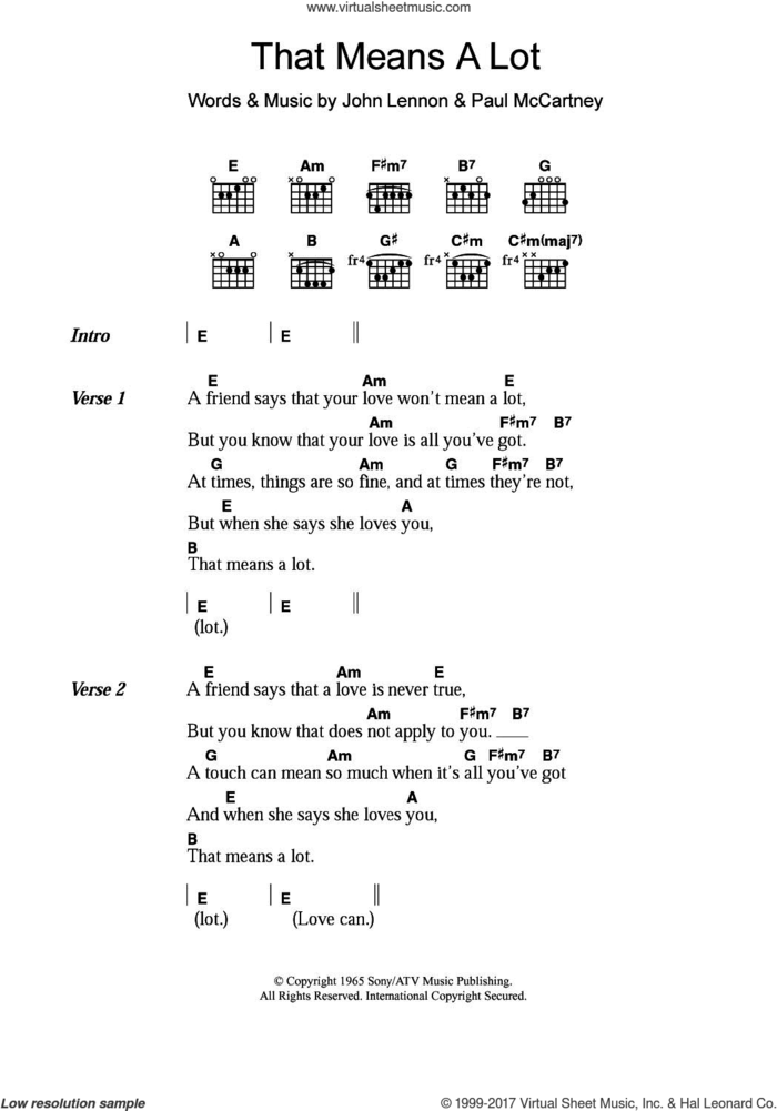 That Means A Lot sheet music for guitar (chords) by The Beatles, John Lennon and Paul McCartney, intermediate skill level