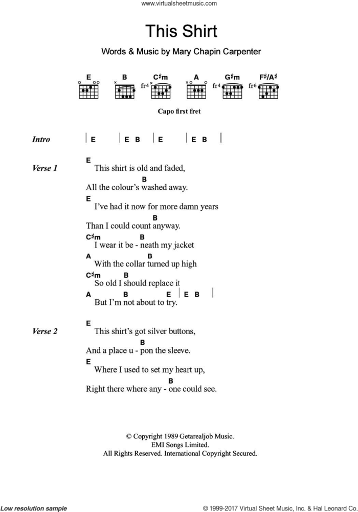This Shirt sheet music for guitar (chords) by Mary Chapin Carpenter, intermediate skill level