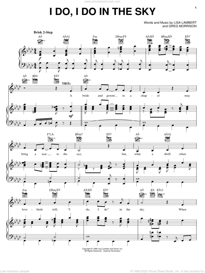 I Do, I Do In The Sky sheet music for voice, piano or guitar by Lisa Lambert, Drowsy Chaperone (Musical) and Greg Morrison, intermediate skill level