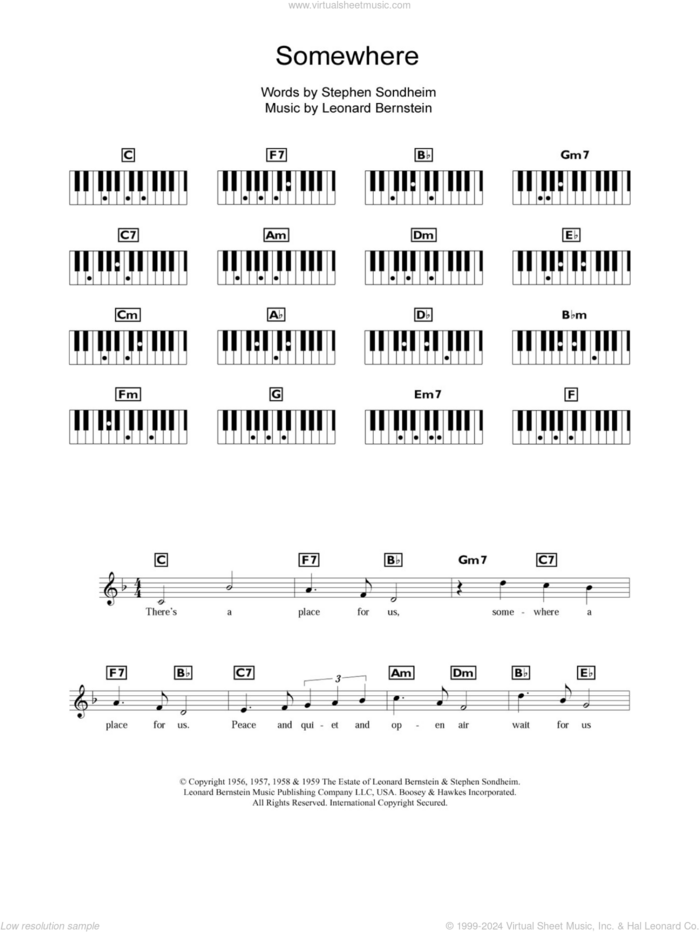 Somewhere (from West Side Story) sheet music for piano solo (chords, lyrics, melody) by Leonard Bernstein, Pet Shop Boys and Stephen Sondheim, intermediate piano (chords, lyrics, melody)