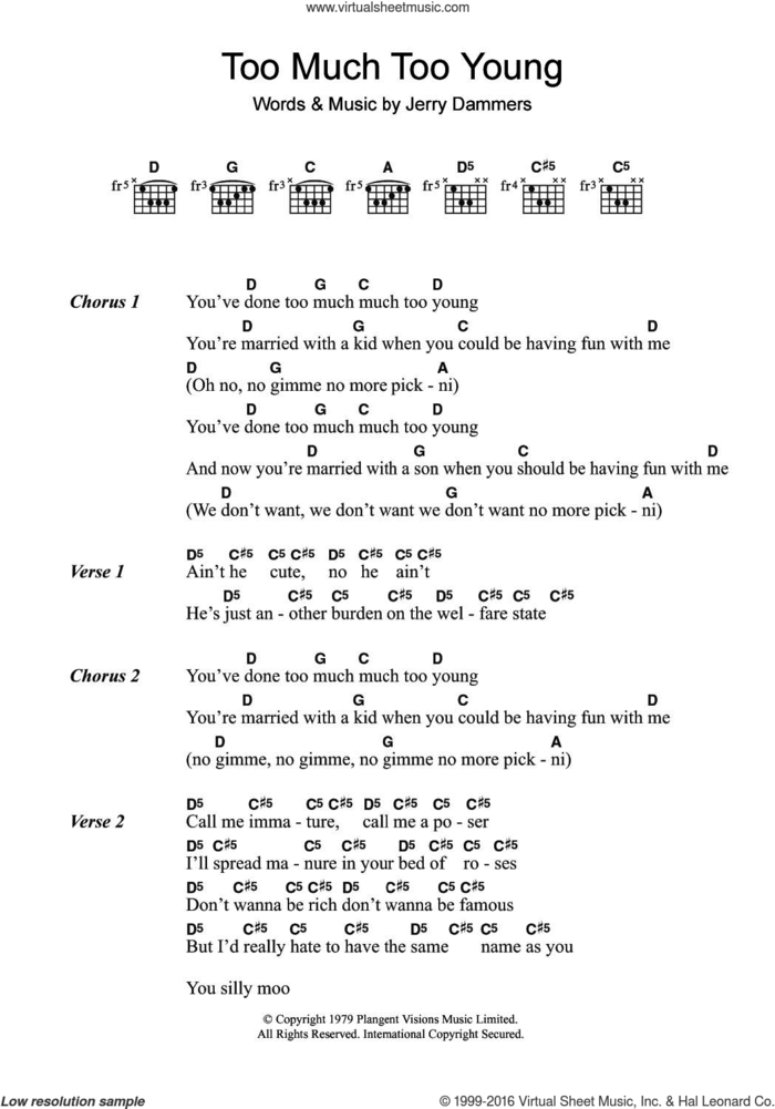 Too Much Too Young sheet music for guitar (chords) by The Specials and Jerry Dammers, intermediate skill level
