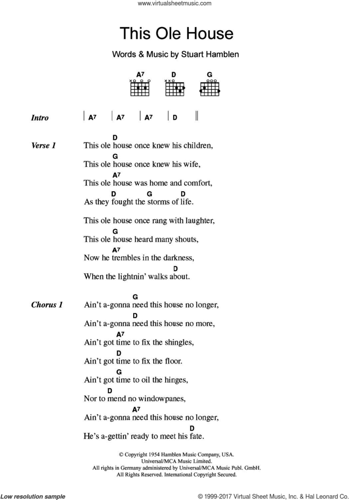 This Ole House sheet music for guitar (chords) by Shakin' Stevens and Stuart Hamblen, intermediate skill level